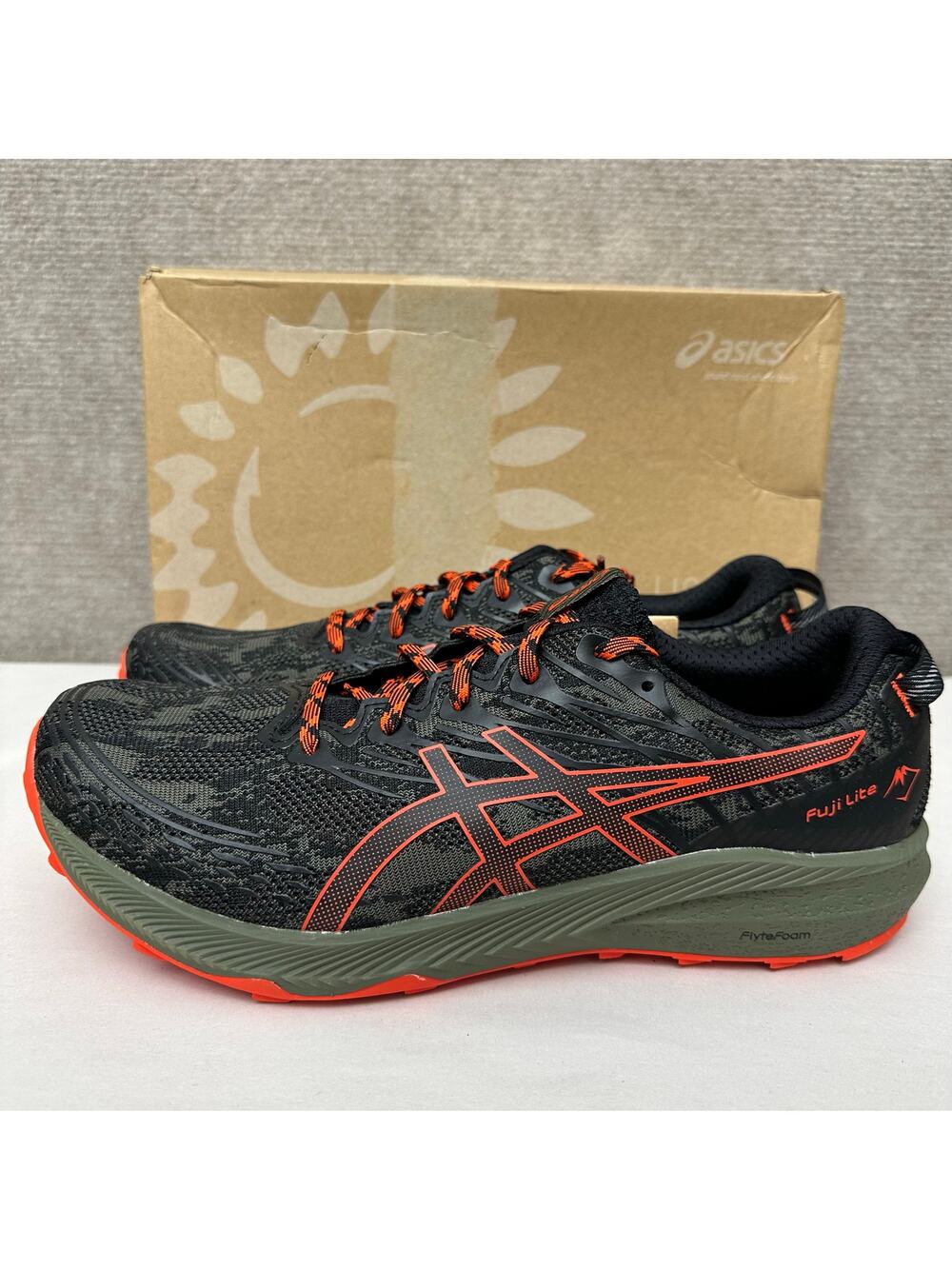 ASICS Fuji Lite 3 Trail Running Shoes Mens 10.5 Mantle Green Orange 1011B467 NIB